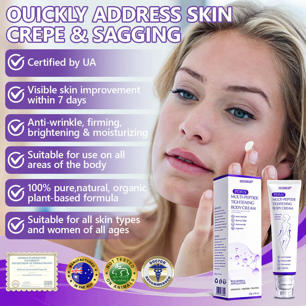 Hudros® PDRN Multi-Peptide Massaging Body Roller Cream- Anti-aging, Hydrating, Skin Firming & Lifting, Skin Repair, Even Tone, Acne and Dark Spot Treatment, Wart and Mole Removal, and Psoriasis Relief.