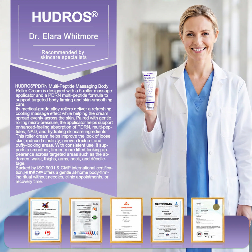 Hudros® PDRN Multi-Peptide Massaging Body Roller Cream- Anti-aging, Hydrating, Skin Firming & Lifting, Skin Repair, Even Tone, Acne and Dark Spot Treatment, Wart and Mole Removal, and Psoriasis Relief.